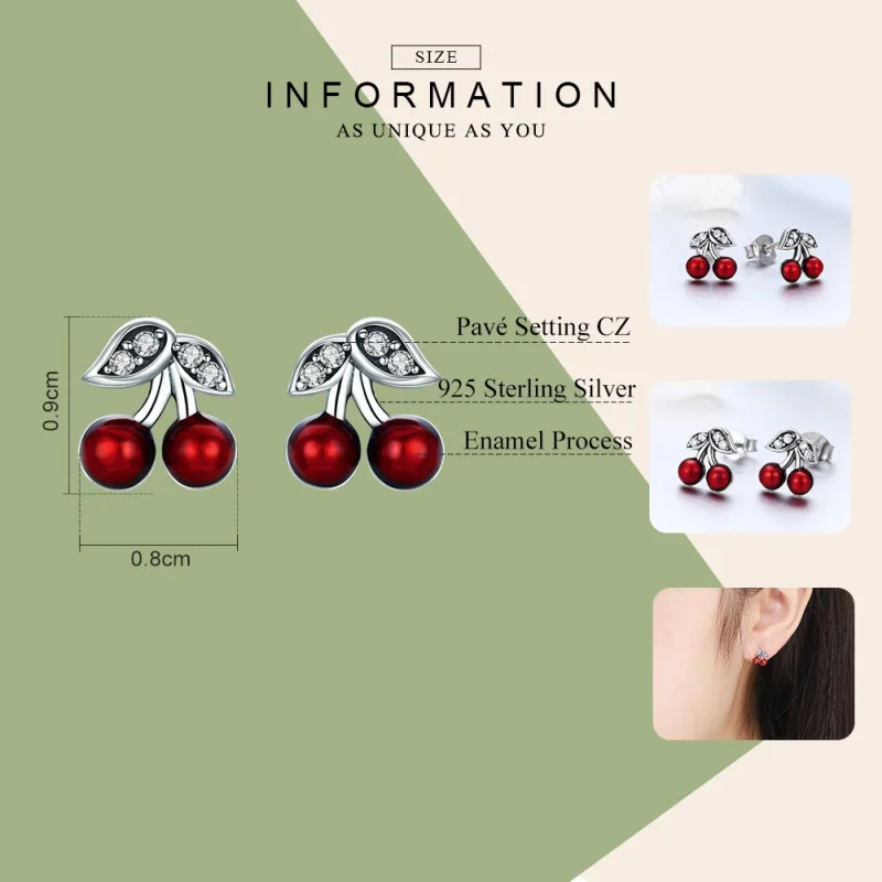 (image for) Pandora Style Silver Summer Cherry Stud Earrings - SCE404 - View 3