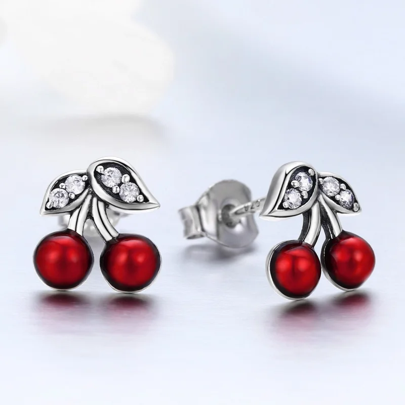 (image for) Pandora Style Silver Summer Cherry Stud Earrings - SCE404 - View 4