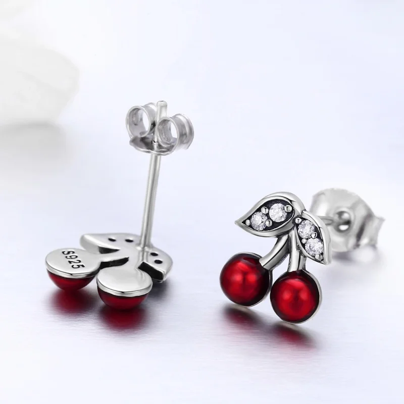 (image for) Pandora Style Silver Summer Cherry Stud Earrings - SCE404 - View 5