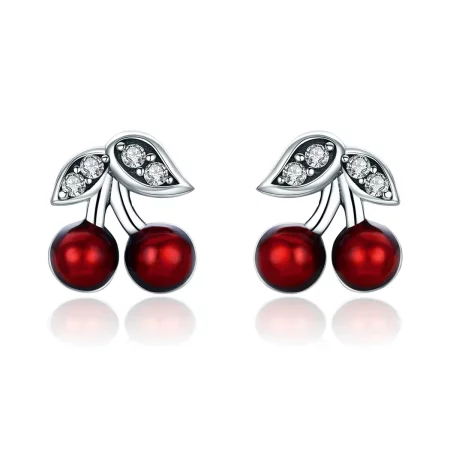 Pandora Style Silver Summer Cherry Stud Earrings - SCE404