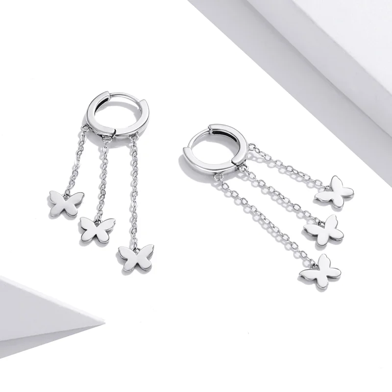 (image for) Pandora Style Silver Tassel Butterfly Dangle Earrings - SCE1173 - View 2