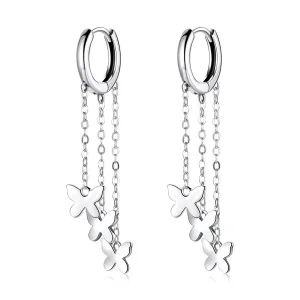 (image for) Pandora Style Silver Tassel Butterfly Dangle Earrings - SCE1173