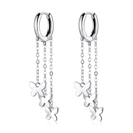 Pandora Style Silver Tassel Butterfly Dangle Earrings - SCE1173