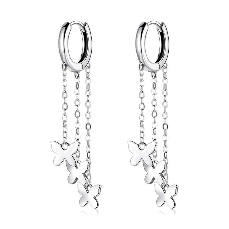 (image for) Pandora Style Silver Tassel Butterfly Dangle Earrings - SCE1173 - Product Image