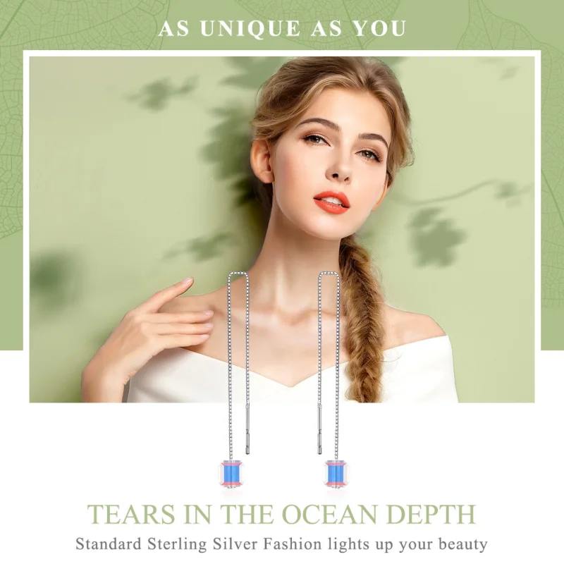 (image for) Pandora Style Silver Tears In The Ocean Depth Hanging Earrings - SCE501 - View 2