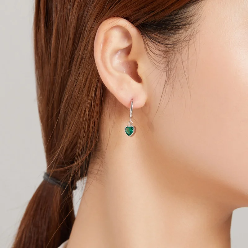 (image for) Pandora Style Silver The Love of The Snake & Green Heart Dangle Earrings - SCE10 - View 5