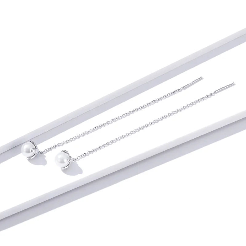 (image for) Pandora Style Silver Thread Pure Flowers Dangle Earrings - BSE373 - View 2