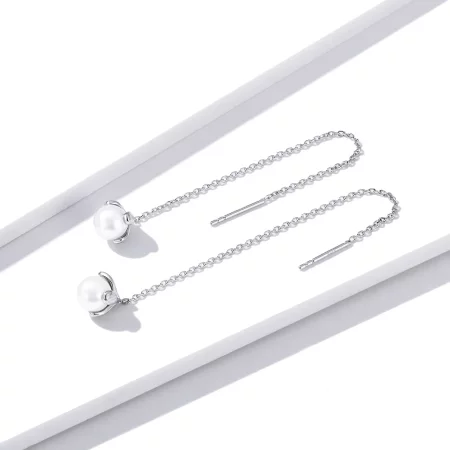 Pandora Style Silver Thread Pure Flowers Dangle Earrings - BSE373