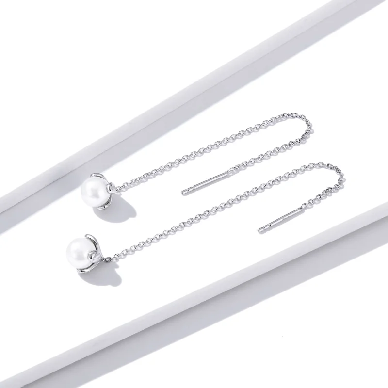 (image for) Pandora Style Silver Thread Pure Flowers Dangle Earrings - BSE373 - View 3