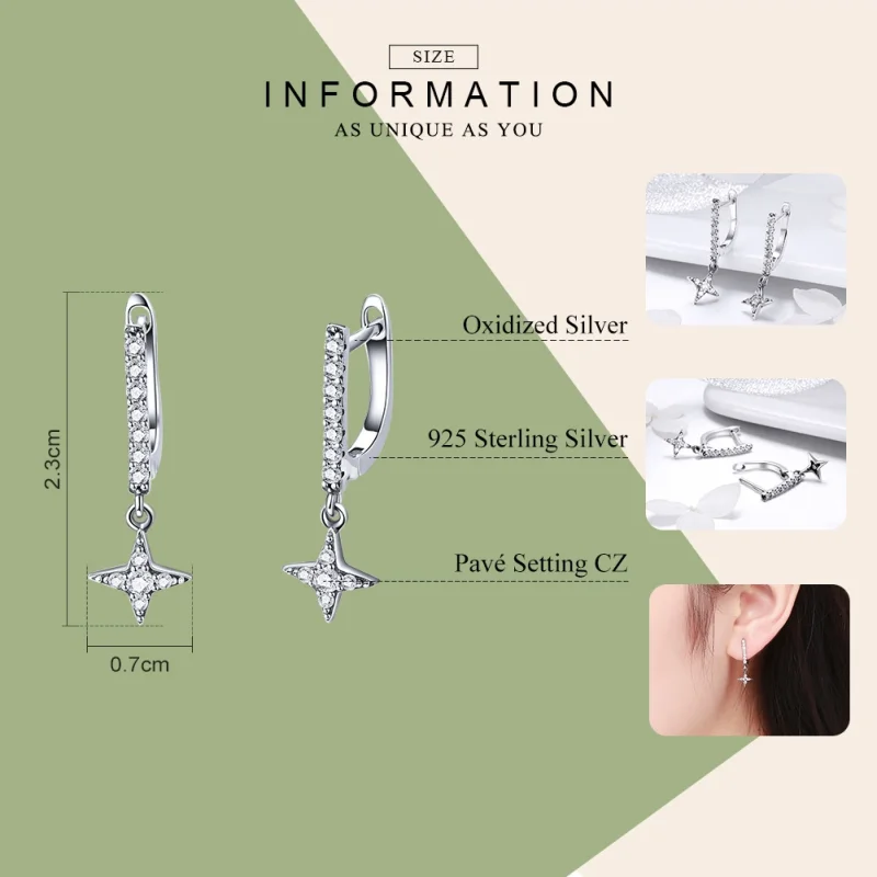 (image for) Pandora Style Silver Twinkling Night Hanging Earrings - SCE446 - View 3