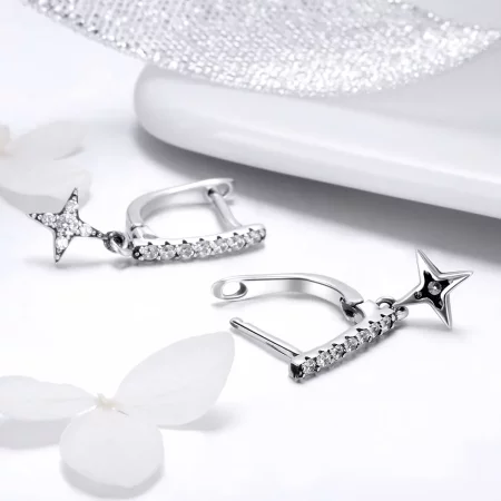 Pandora Style Silver Twinkling Night Hanging Earrings - SCE446