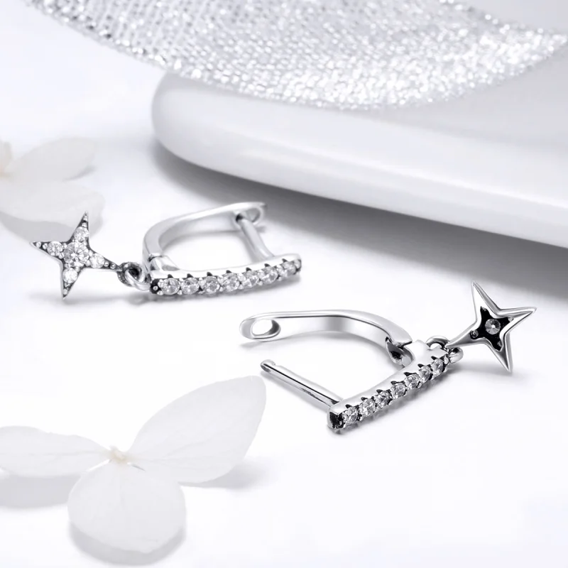 (image for) Pandora Style Silver Twinkling Night Hanging Earrings - SCE446 - View 6