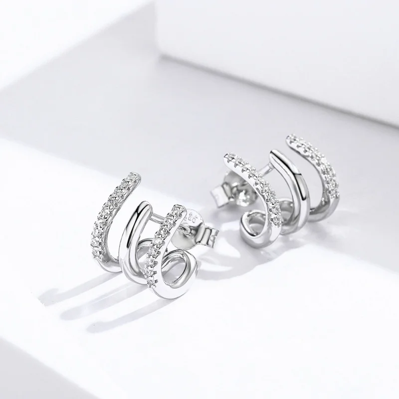 (image for) Pandora Style Silver Twist Stud Earrings - SCE585 - View 2