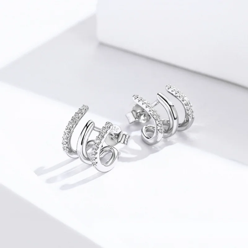 (image for) Pandora Style Silver Twist Stud Earrings - SCE585 - View 4