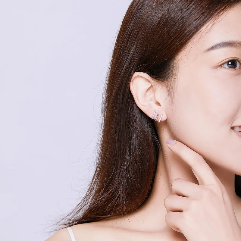 (image for) Pandora Style Silver Twist Stud Earrings - SCE585 - View 6