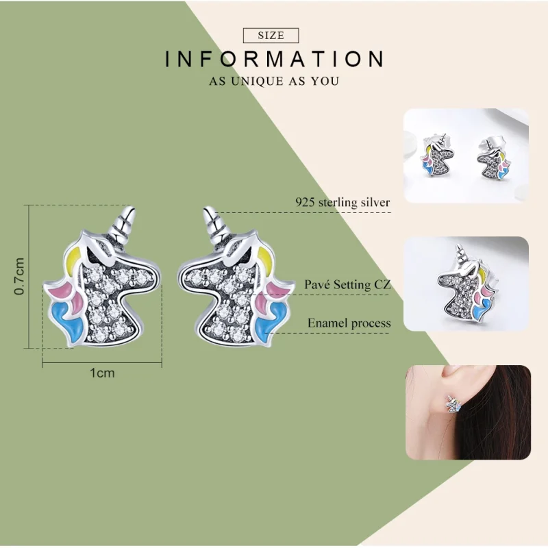 (image for) Pandora Style Silver Unicorn Memory Stud Earrings - SCE426 - View 3