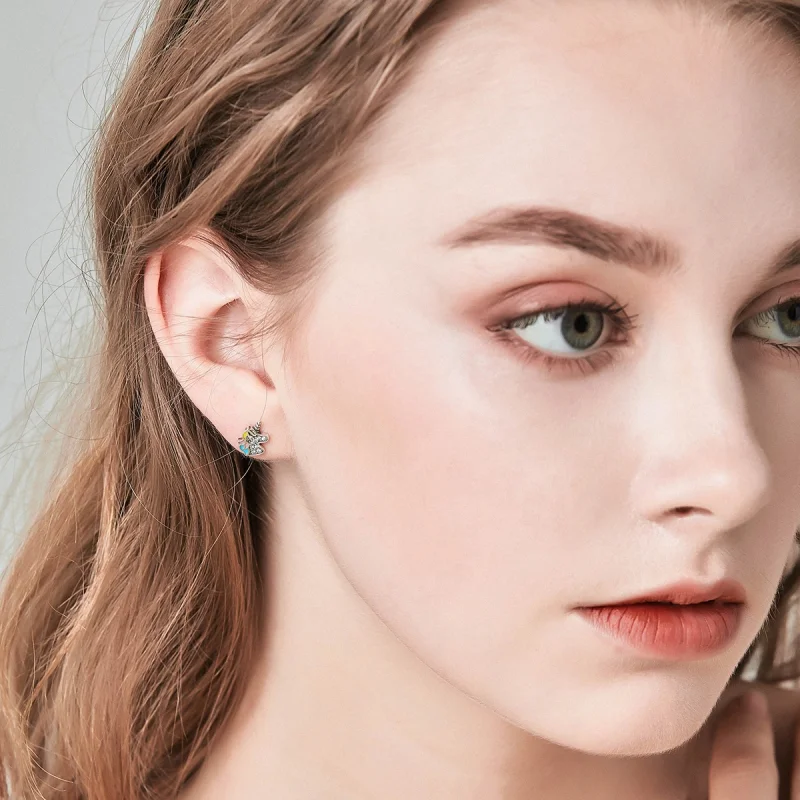 (image for) Pandora Style Silver Unicorn Memory Stud Earrings - SCE426 - View 10