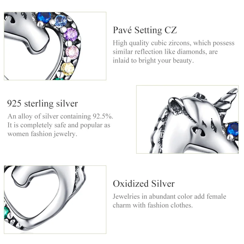 (image for) Pandora Style Silver Unicorn Stud Earrings - SCE611 - View 3
