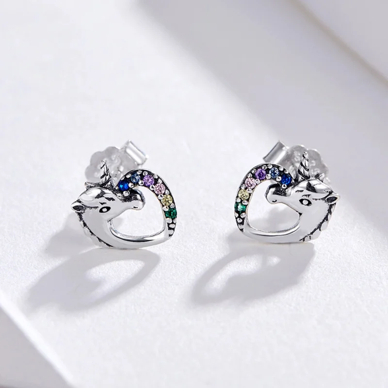 (image for) Pandora Style Silver Unicorn Stud Earrings - SCE611 - View 2