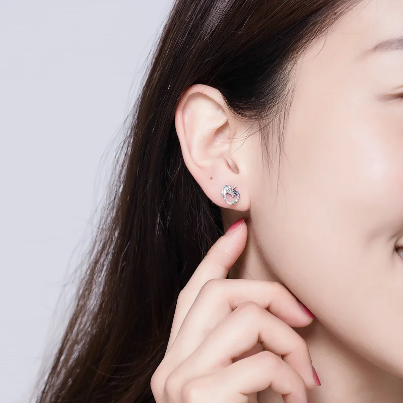 (image for) Pandora Style Silver Unicorn Stud Earrings - SCE611 - View 4