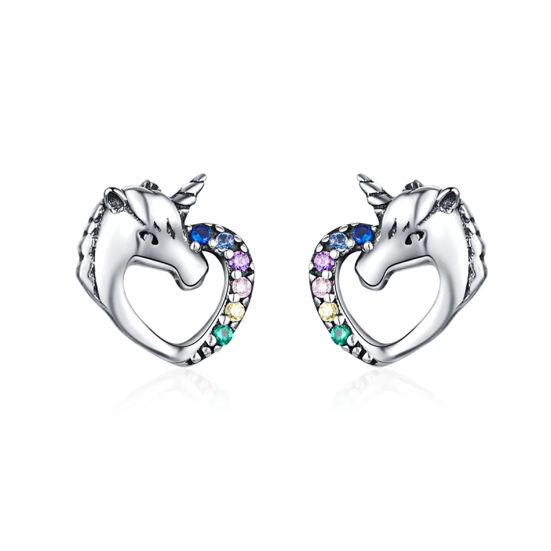 (image for) Pandora Style Silver Unicorn Stud Earrings - SCE611 - Product Image