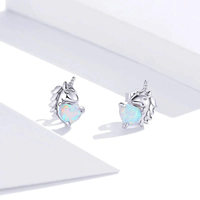 (image for) Pandora Style Silver Unicorn Stud Earrings - SCE896 - View 2