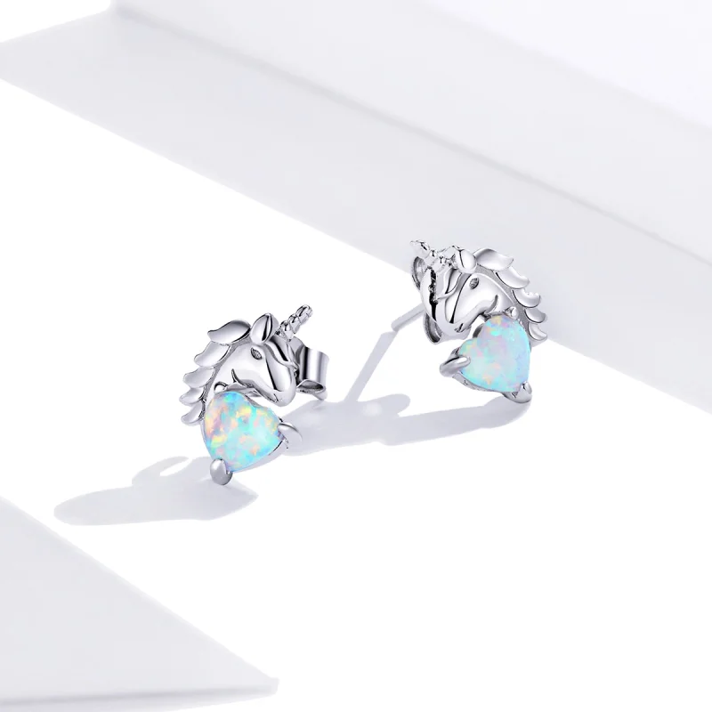 (image for) Pandora Style Silver Unicorn Stud Earrings - SCE896 - View 4