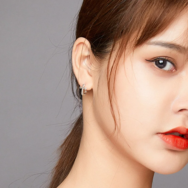 (image for) Pandora Style Silver Vine Cross Stud Earrings - SCE943 - View 7