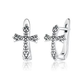 Pandora Style Silver Vine Cross Stud Earrings - SCE943 Pandora Style Silver Vine Cross Stud Earrings - SCE943