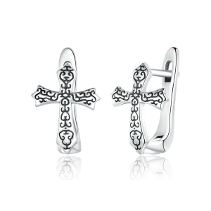 (image for) Pandora Style Silver Vine Cross Stud Earrings - SCE943
