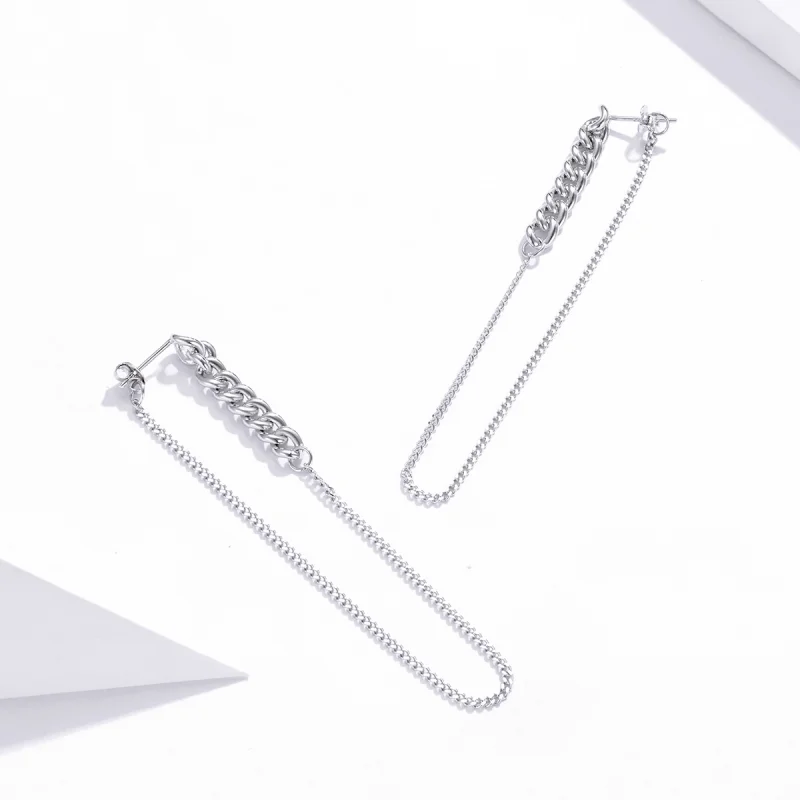 (image for) Pandora Style Silver Vintage Chain Dangle Earrings - SCE1011 - View 2