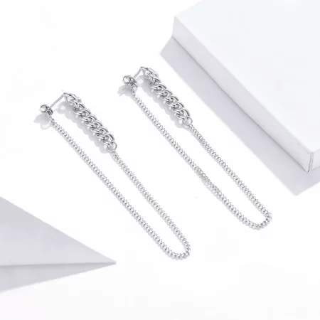 Pandora Style Silver Vintage Chain Dangle Earrings - SCE1011