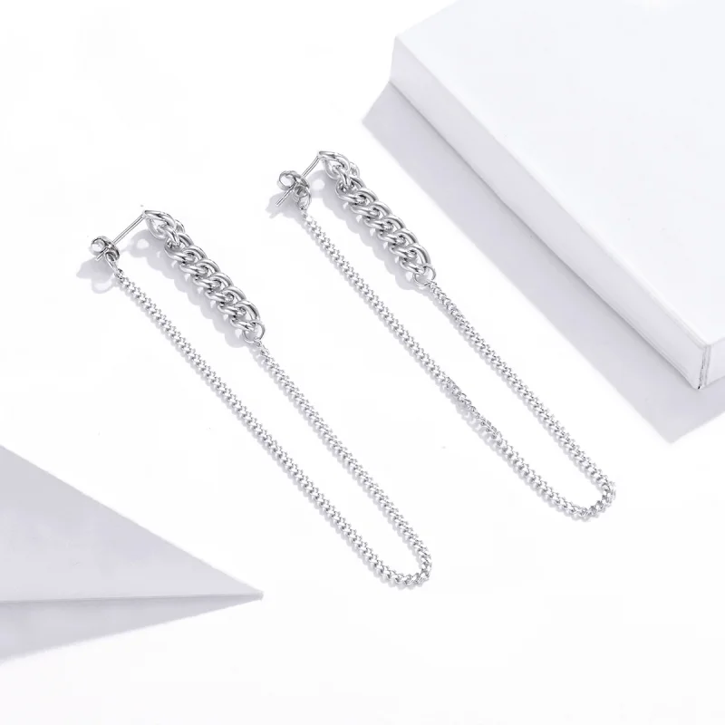 (image for) Pandora Style Silver Vintage Chain Dangle Earrings - SCE1011 - View 3