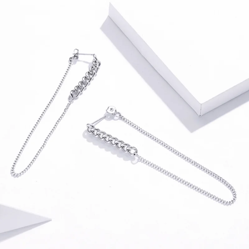 (image for) Pandora Style Silver Vintage Chain Dangle Earrings - SCE1011 - View 4