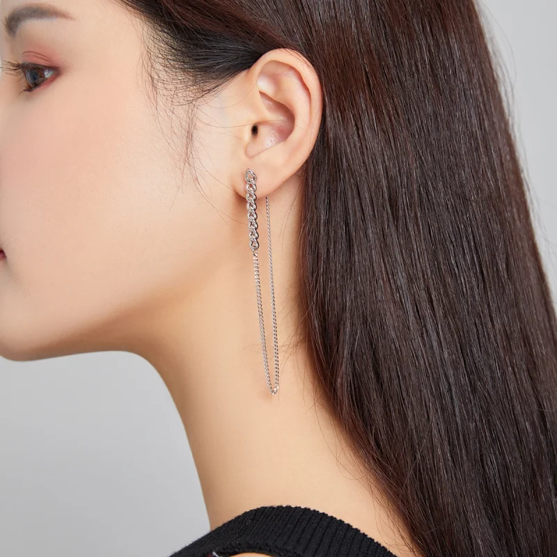 (image for) Pandora Style Silver Vintage Chain Dangle Earrings - SCE1011 - View 6