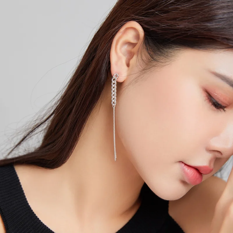 (image for) Pandora Style Silver Vintage Chain Dangle Earrings - SCE1011 - View 7