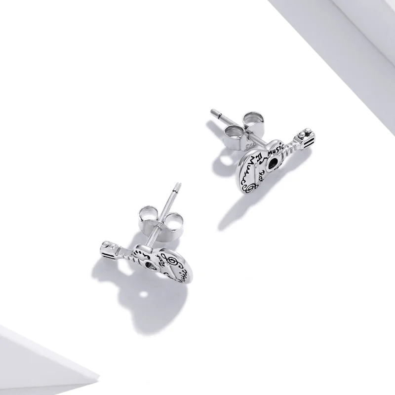 (image for) Pandora Style Silver Vintage Guitar Stud Earrings - SCE1155 - View 4