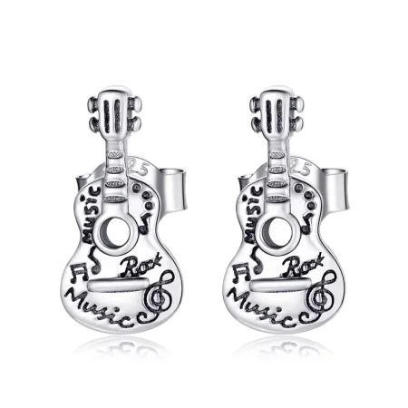 Pandora Style Silver Vintage Guitar Stud Earrings - SCE1155 Pandora Style Silver Vintage Guitar Stud Earrings - SCE1155