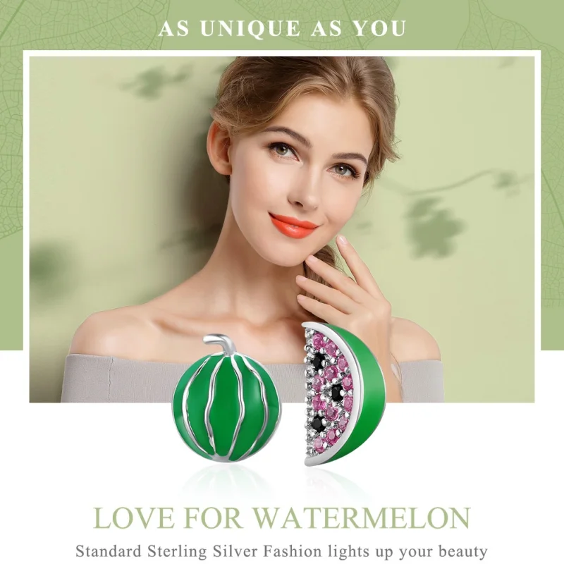 (image for) Pandora Style Silver Watermelon Love Stud Earrings - SCE105 - View 3