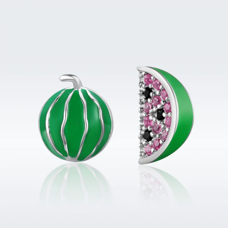(image for) Pandora Style Silver Watermelon Love Stud Earrings - SCE105 - View 4