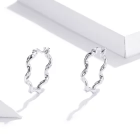 Pandora Style Silver Wave Hoop Earrings - SCE976 Pandora Style Silver Wave Hoop Earrings - SCE976