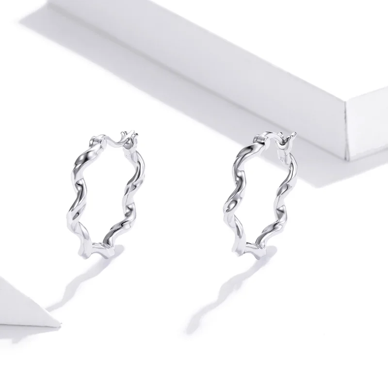 (image for) Pandora Style Silver Wave Hoop Earrings - SCE976 - View 2