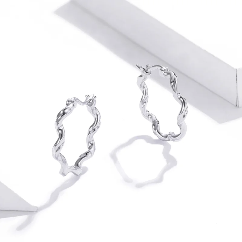 (image for) Pandora Style Silver Wave Hoop Earrings - SCE976 - View 3