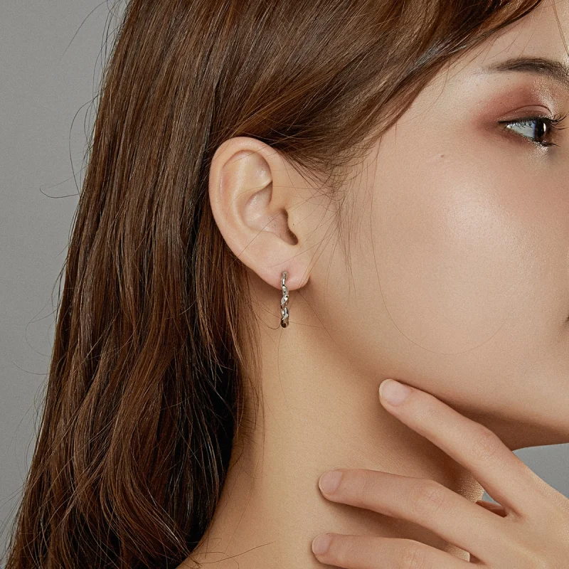 (image for) Pandora Style Silver Wave Hoop Earrings - SCE976 - View 7