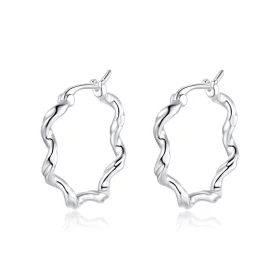 Pandora Style Silver Wave Hoop Earrings - SCE976 Pandora Style Silver Wave Hoop Earrings - SCE976