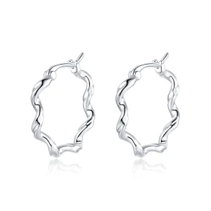 (image for) Pandora Style Silver Wave Hoop Earrings - SCE976