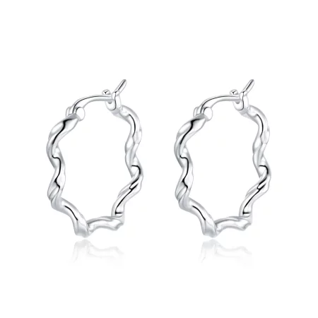 Pandora Style Silver Wave Hoop Earrings - SCE976