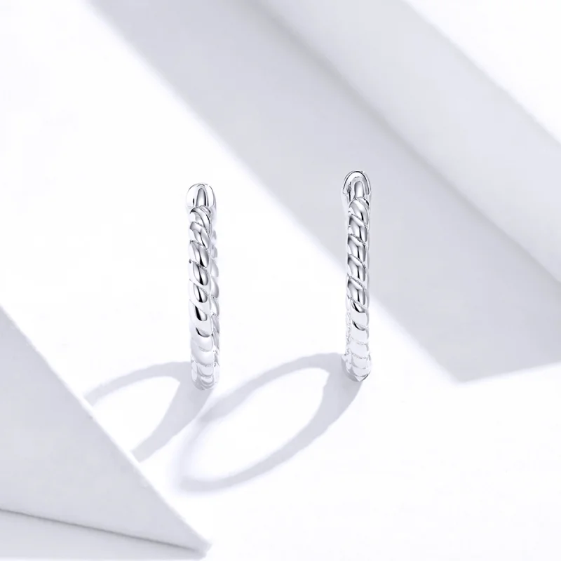 (image for) Pandora Style Silver Weaving geometry Hoop Earrings - SCE841 - View 2