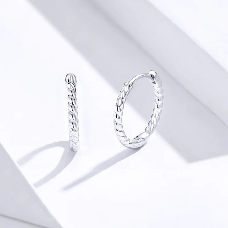 (image for) Pandora Style Silver Weaving geometry Hoop Earrings - SCE841 - View 3
