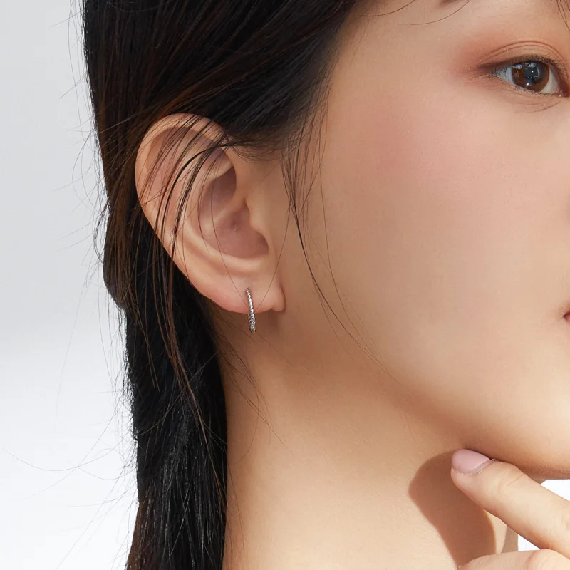 (image for) Pandora Style Silver Weaving geometry Hoop Earrings - SCE841 - View 5